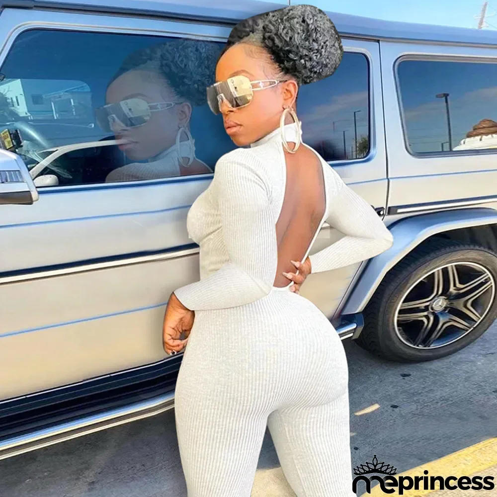 Hot Sale High Neck Nude Back Sexy Solid Color Small Pit Strip Jumpsuit