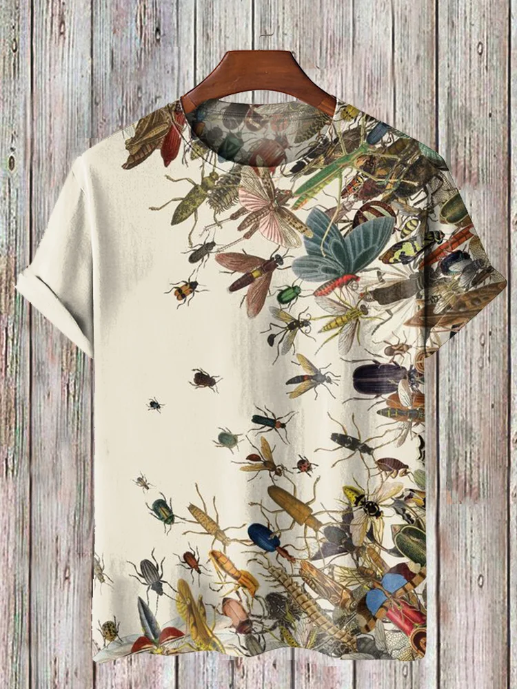 Men's Retro Insect Bee Moth Beetle Boho Art Print Casual T-Shirt