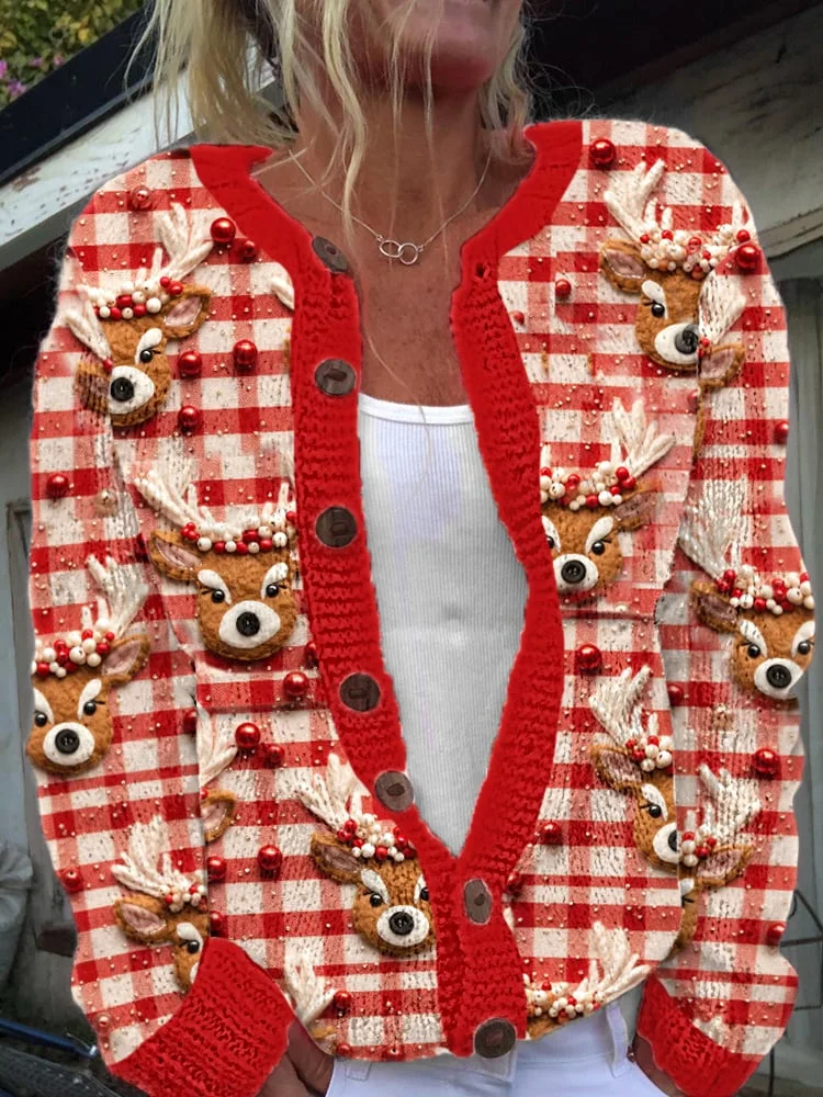 Women's Christmas Winter Reindeer Print Cardigan