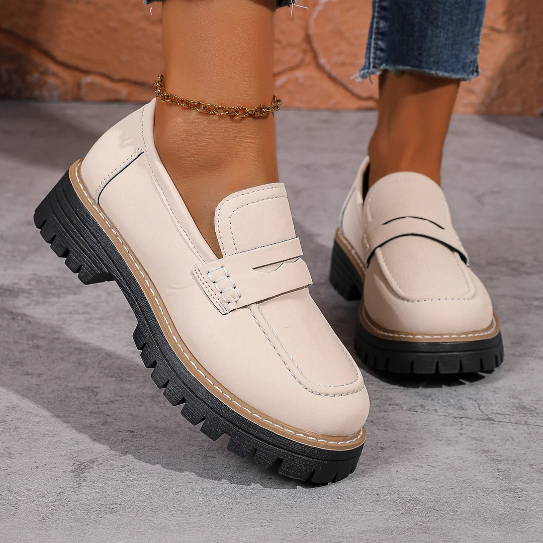 Breakj Breakj New Spring And Autumn Lefu Shoes Large-Size Leisure Grinding Sand Yingfeng Women's Shoes Thick Heel Thick Back Retro