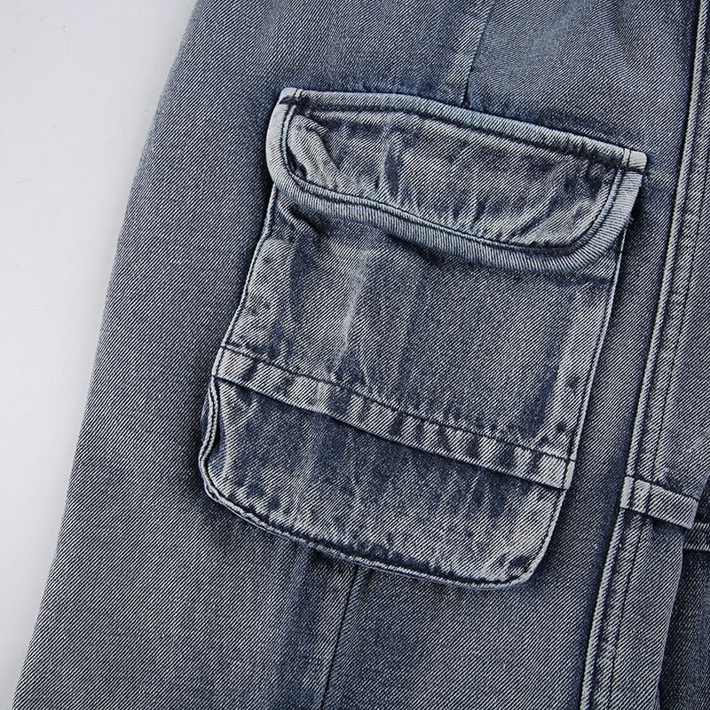 Rapcopter Vintage Jeans High Waisted Pockets Trousers Baggy Casual Fashion Denim Cargo Pants Women Straight Hot Korean Jeans 90s