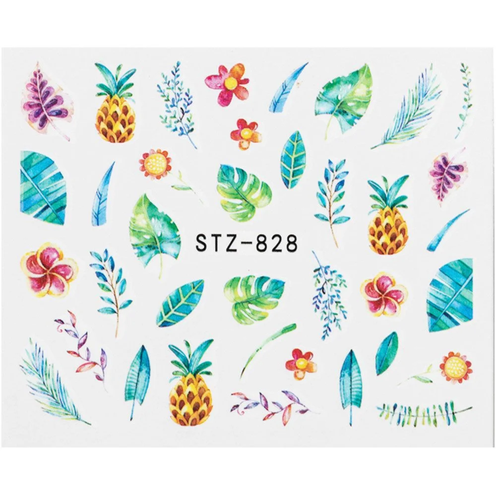 Churchf Palm Tree Coconut Tree Leaf Flower Design Nail Stickers Summer Nail Art Decoration Water Transfer Sliders For Nails DIY-Nail Inspo