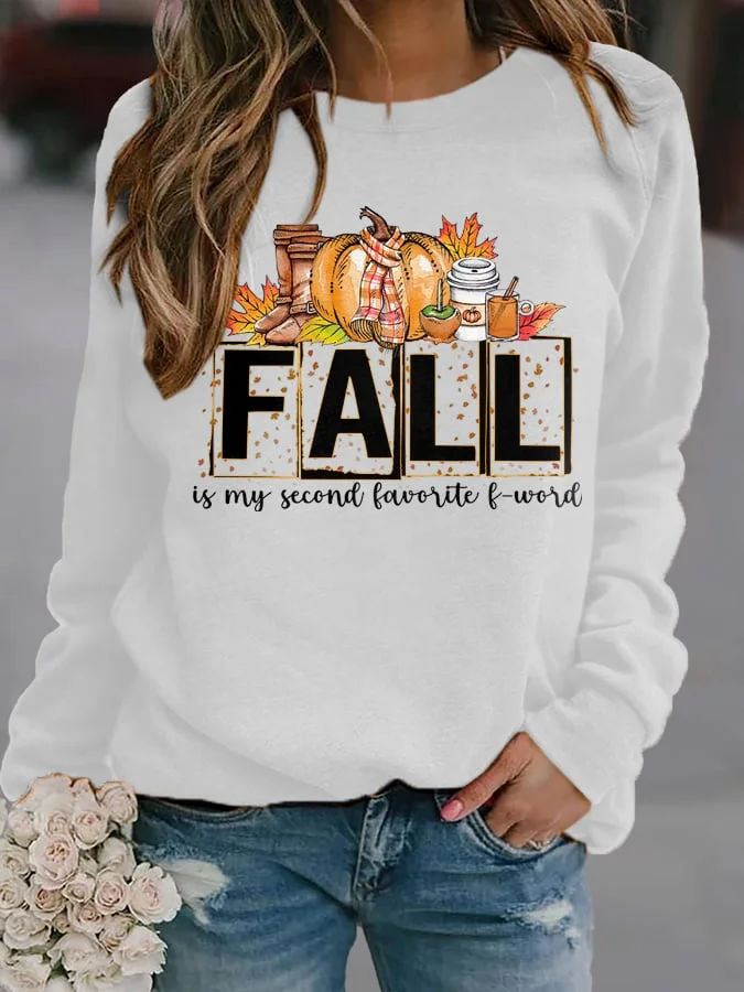 Fall Is My Second Favorite F-word Print Color Block Sweatshirt
