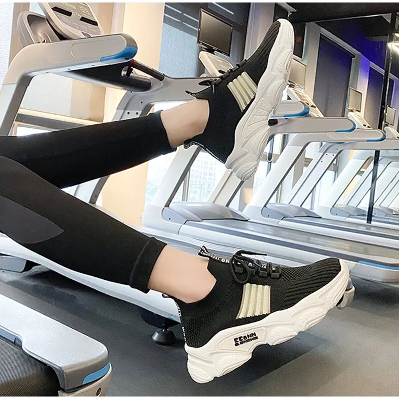 Breathable Light Sneakers For Women Casual Knitted Shoes Thick Bottom Ladies Running Shoes Fashion Lace Up Female Vulcanized New