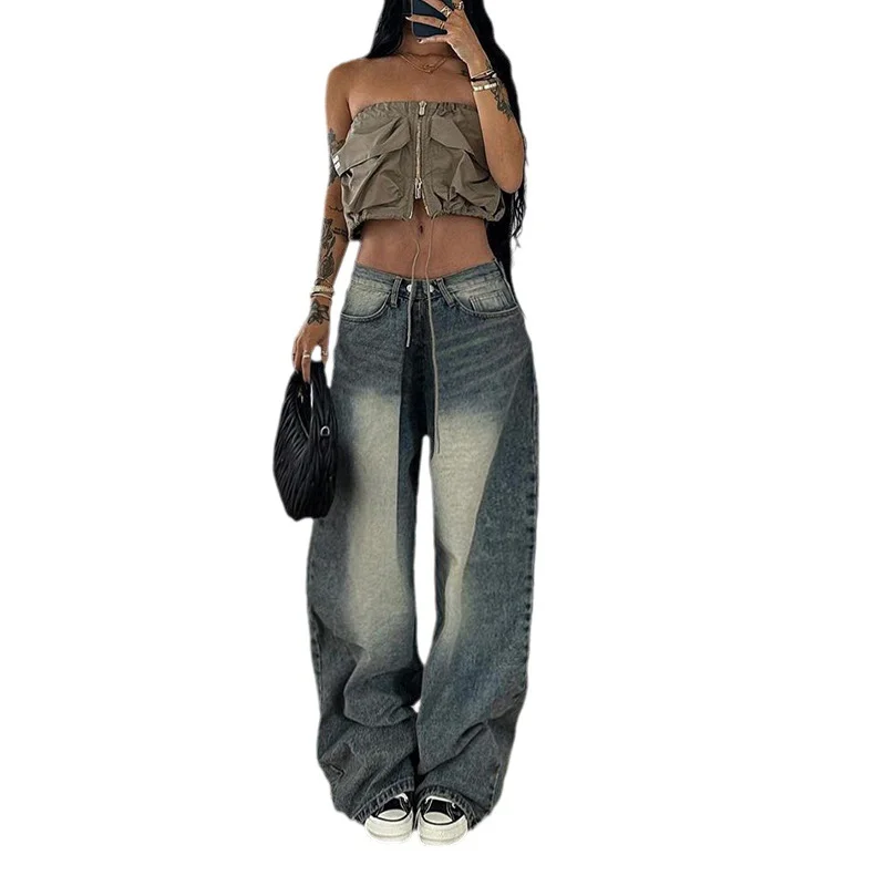 Toloer Toloer Wash Water Waist Pleated Foundation Casual Jeans Street New Loose Show Thin All Go With Wide Leg Trousers-Outfit Ideas