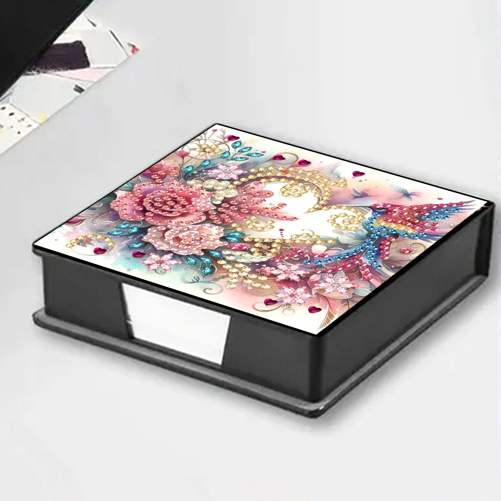 PU Flower Bird Diamond Painting Notecard Box with 160 Sheets of Paper