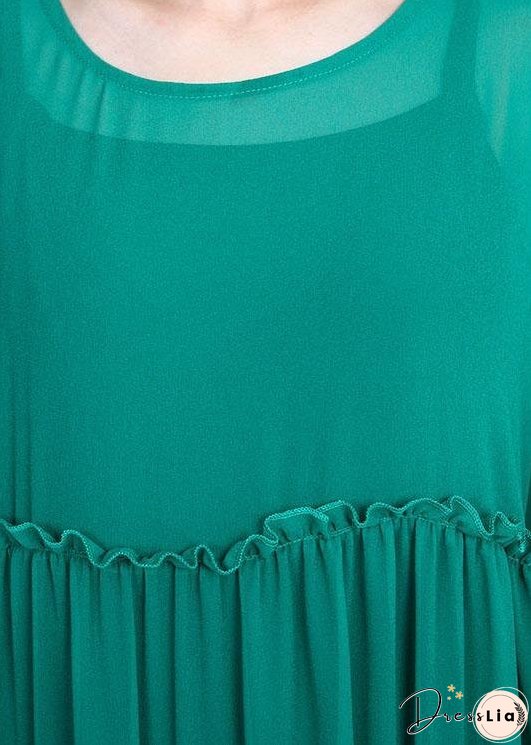 Simple Green Patchwork Lace Embroideried Hollow Out Summer Dress