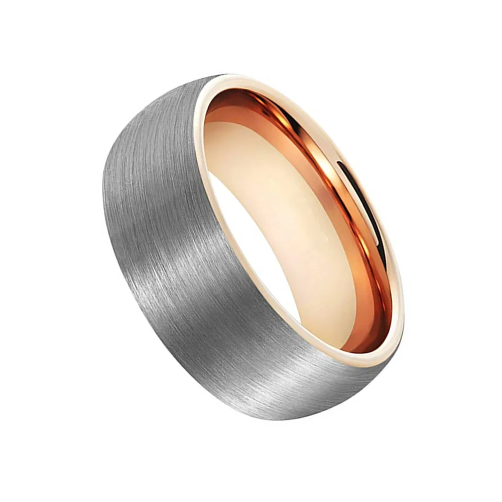 6MM 8MM Rose Gold Plated Interior Brushed Domed Tungsten Carbide Men Rings