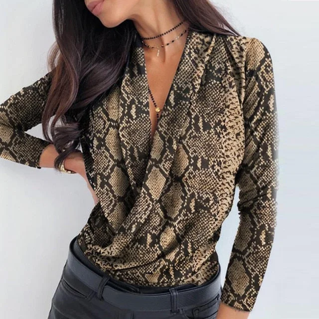 Long Sleeve Deep V-neck Shirt Blouses