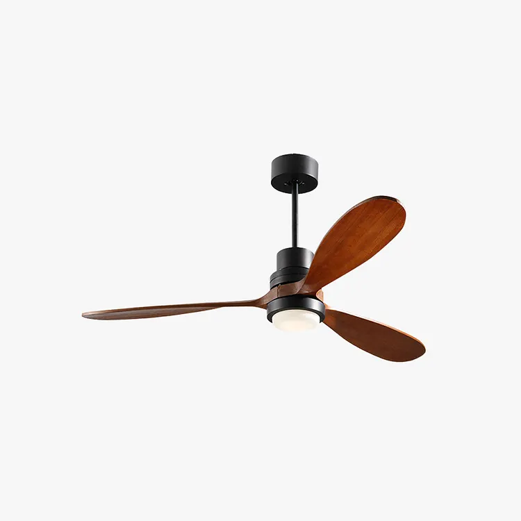 Haydn 3-blade ceiling fan with lighting, black, metal & wood, &empty;132CM
