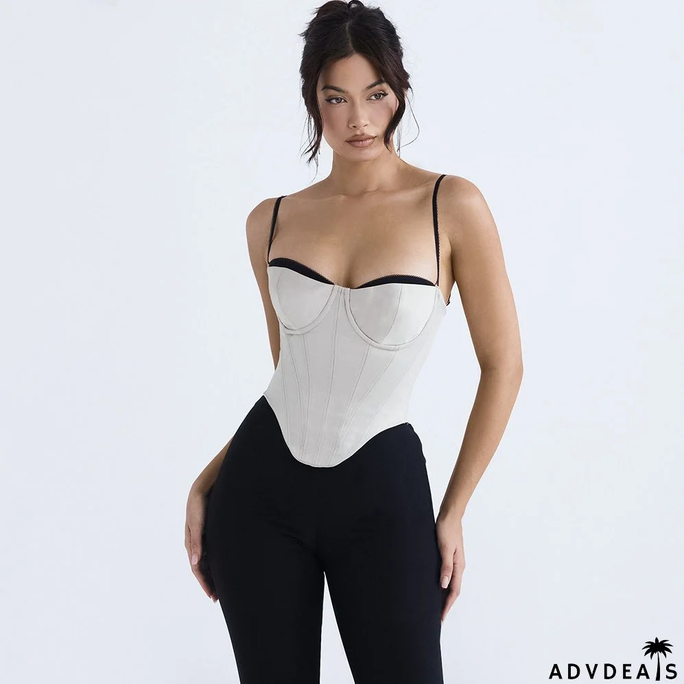 Women's Summer Sexy Camisole Irregular Crop Slim Low Back Herringbone Top