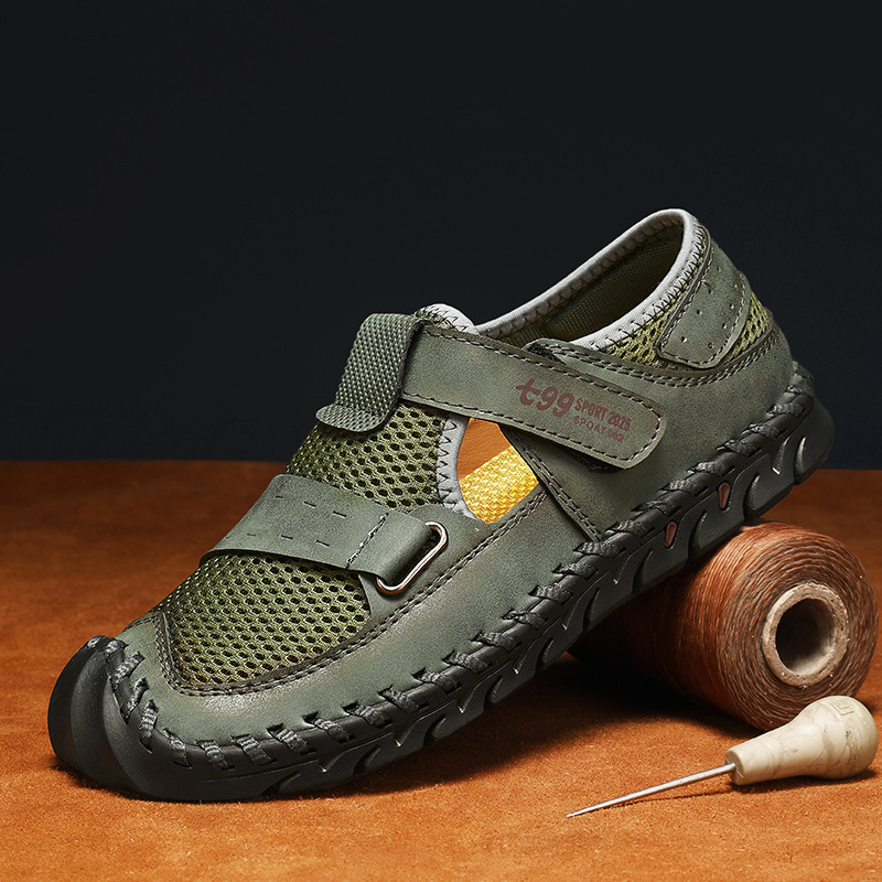 Arkget Shoes | Men's Leather Breathable Mesh Adjustable Quick-Release Straps Outdoor Sandals