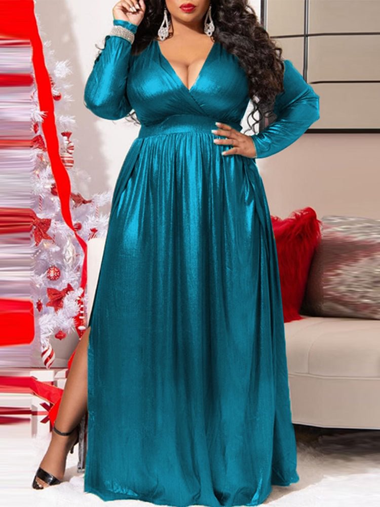 Splited Cross Wrap Long Sleeve Women Maxi Dresses SKUI93209 QueenFunky
