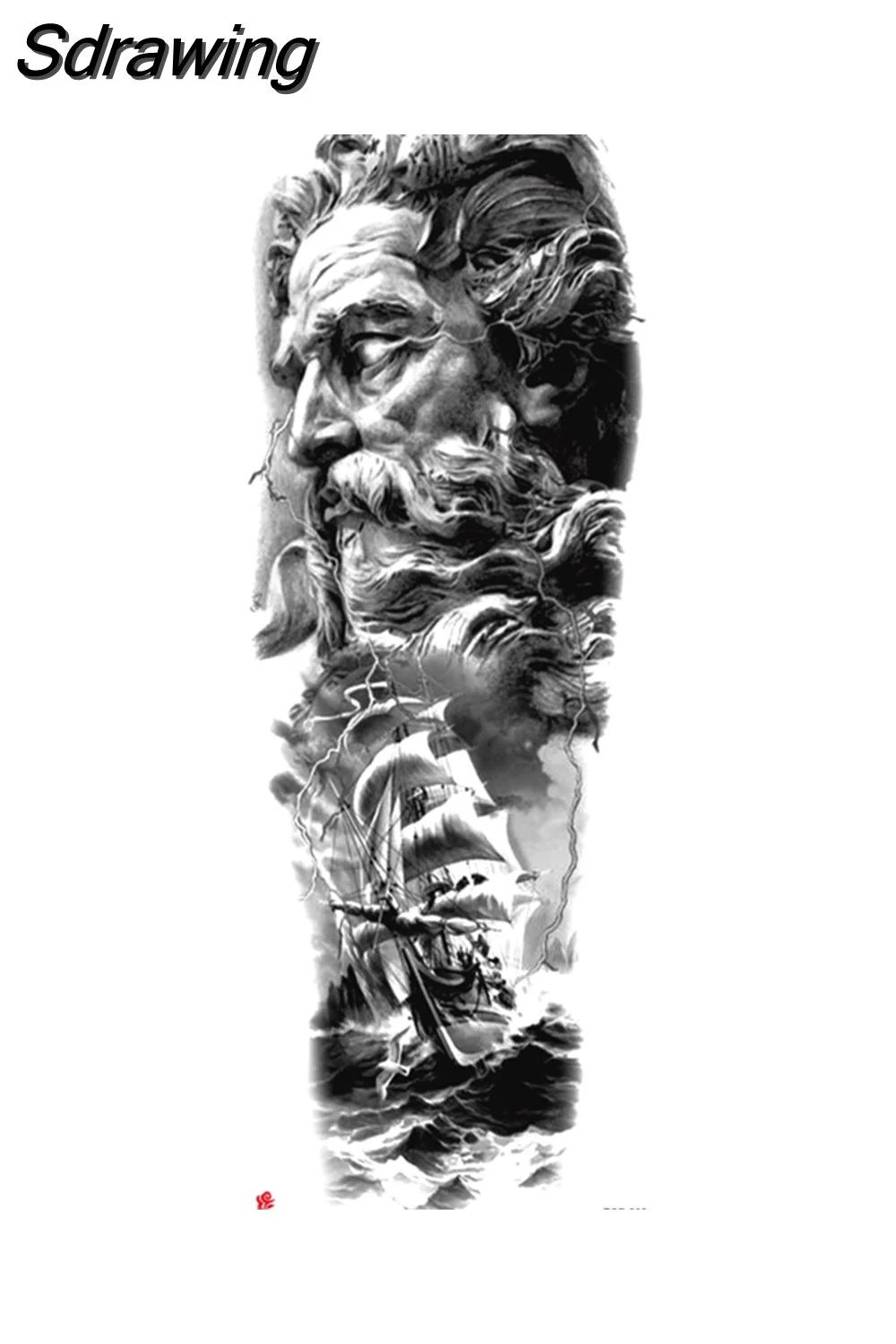 Sdrawing Arm Temporary Tattoo Wolf Lion Fish Horns Geometric Man Body Leg Rose Flower Phoenix Waterproof Sticker Cool Women Tatoo 430-1