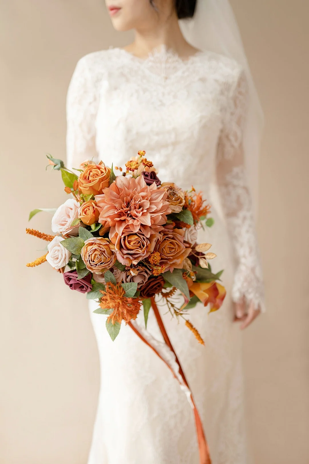 Standard Cascade Bridal Bouquet in Burnt Orange