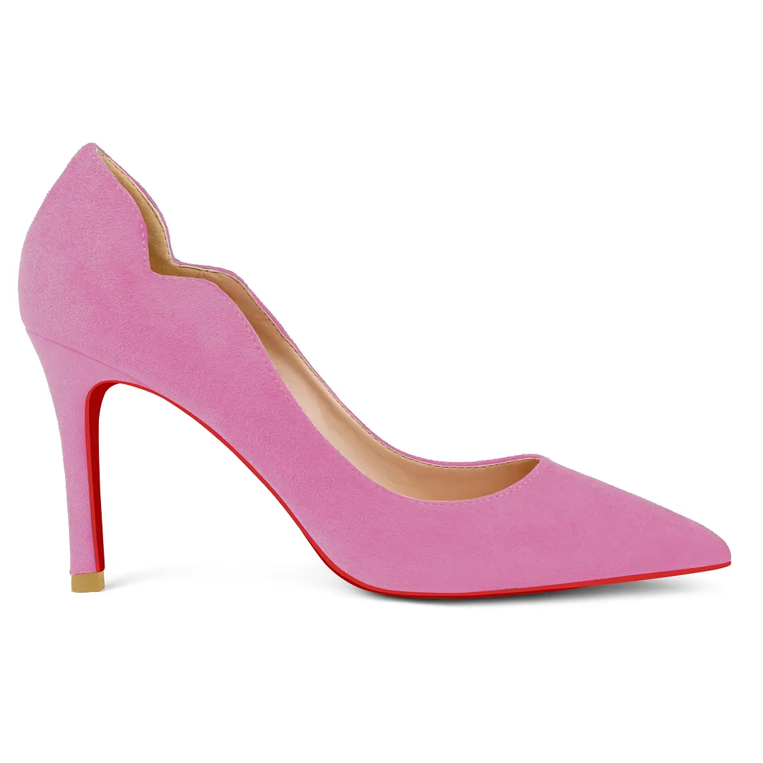 90mm Middle Heels Pointy Toe Red Bottom V-Cut Fashion Pumps Suede-vocosishoes