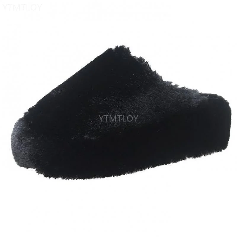2022 Fluffy Fur Furry Thick Platform Home Women Slippers Winter Warm Plush Non Slip Flip Flops Outdoor Indoor Shoes Ytmtloy