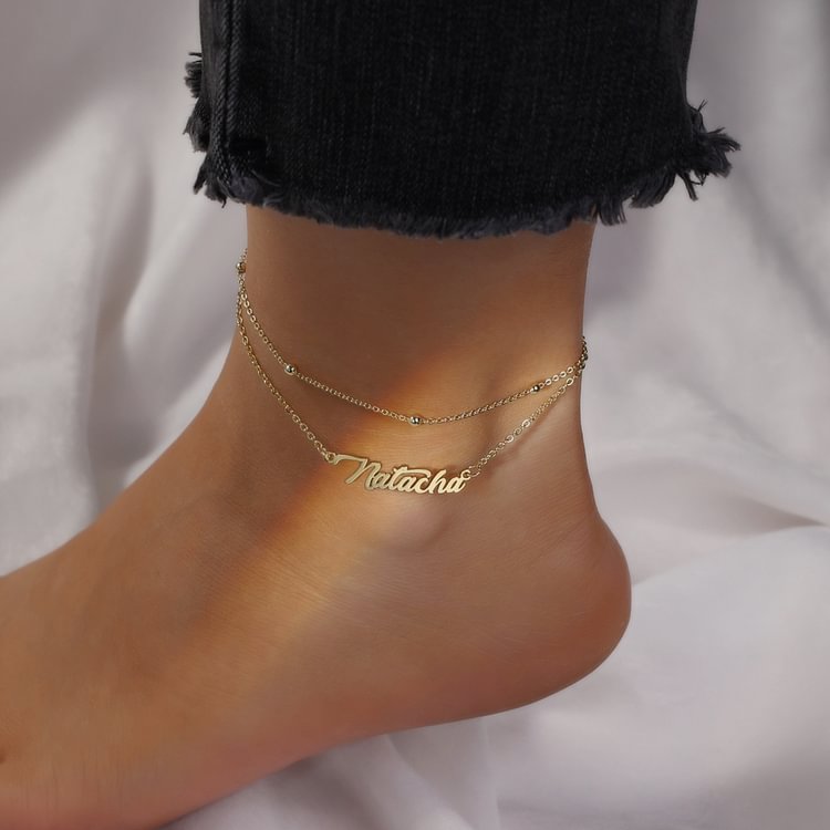 Tobillera Personalizada  de cadena trenzada de acero inoxidable con 1 Nombre cadena de tobillera