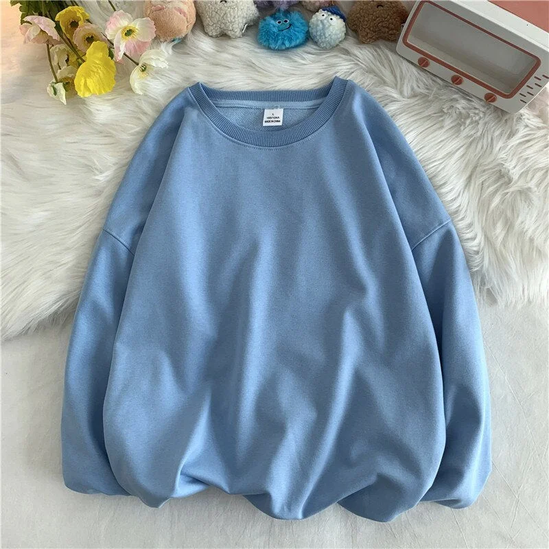 NoEstaMal Korean New Women Basic O Neck Sweatshirt Spring Oversized Solid 12 Colors Hoodies 2022 Girls Casual Harajuku Pullovers