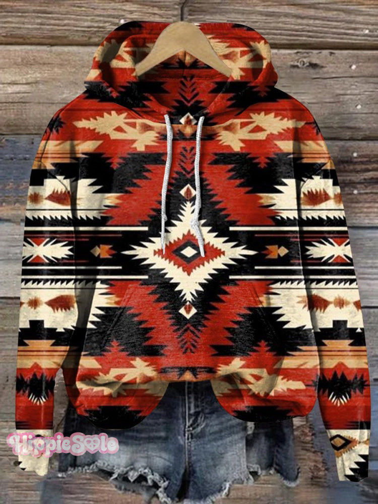 Vintage Ethnic Abstract Rhombus Geometric Art Print Casual Hoodie Sweatshirt Multicolor / S