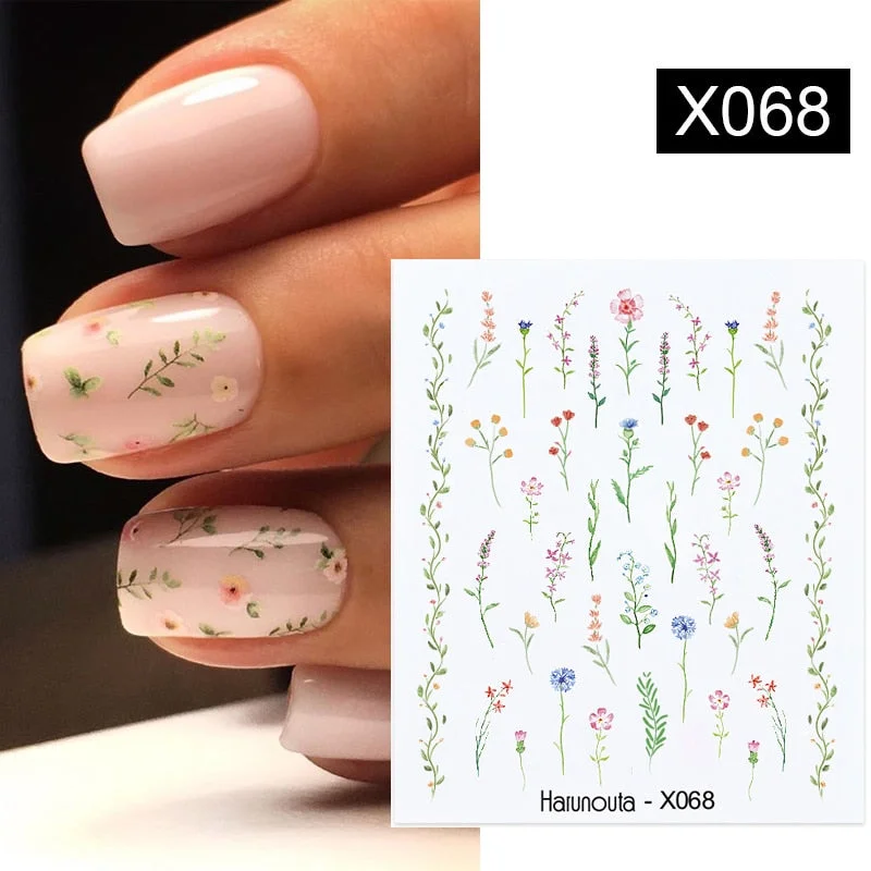 1Pc Spring Water Nail Decal And Sticker Flower Leaf Tree Green Simple Summer DIY Slider For Manicuring Nail Art Watermark