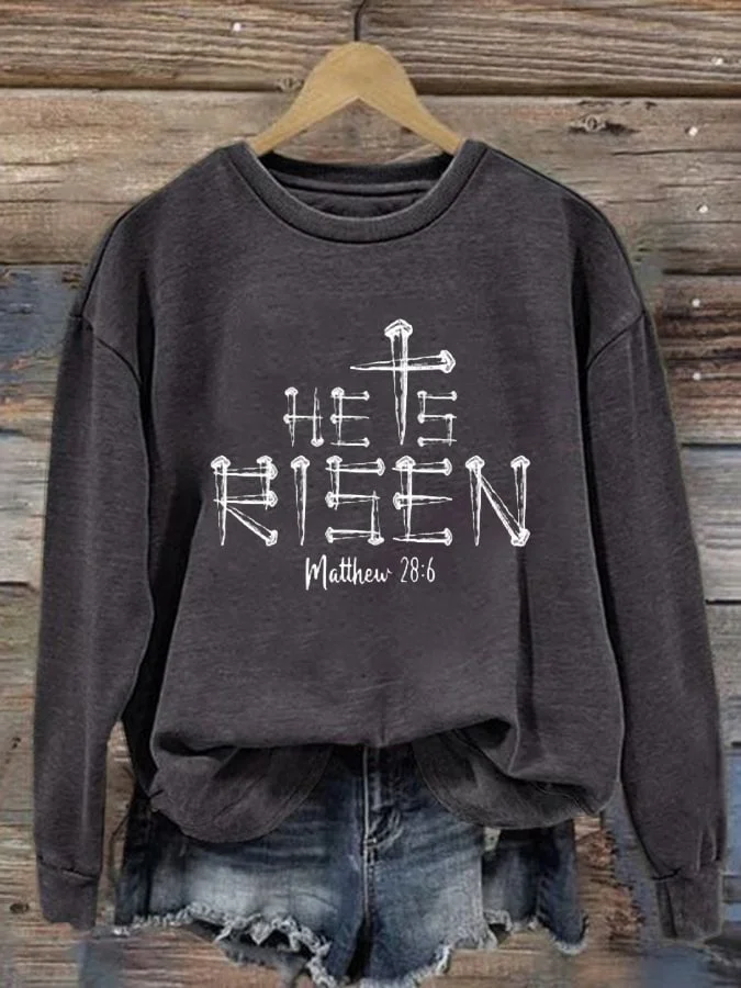 Women's He Is Risen Print Long Sleeve Sweatshirt