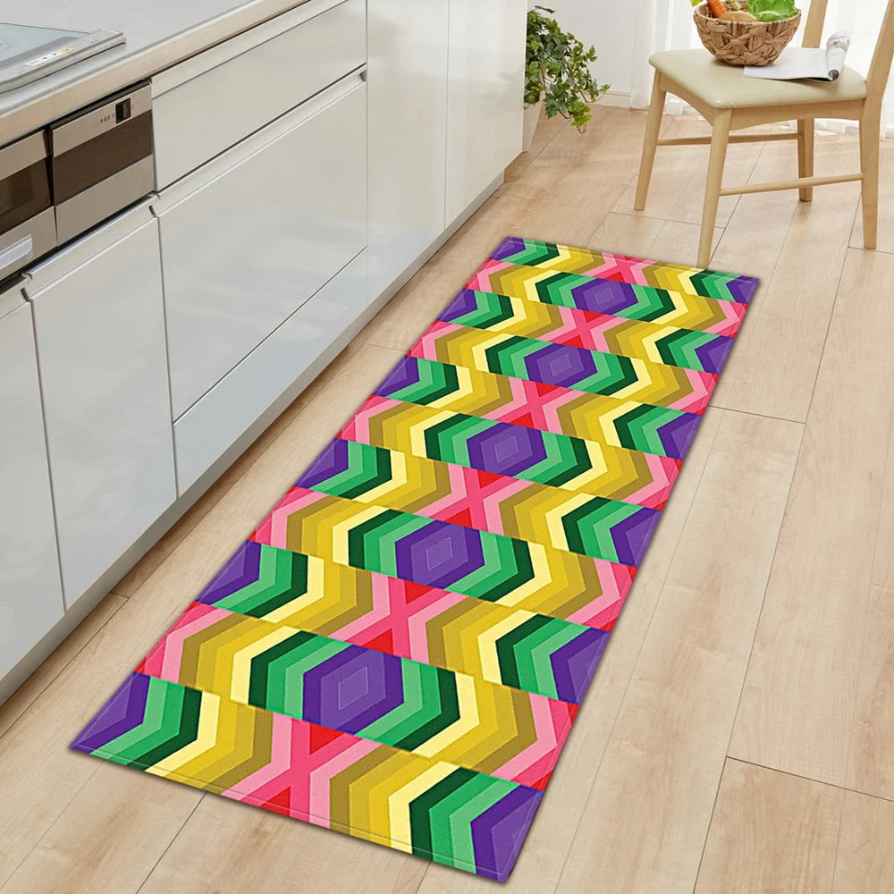 Kitchen Mat Strip Bedroom Entrance Door Mat Geometric Pattern Home Floor Decoration Living Room Carpet Bathroom Non-slip Carpet