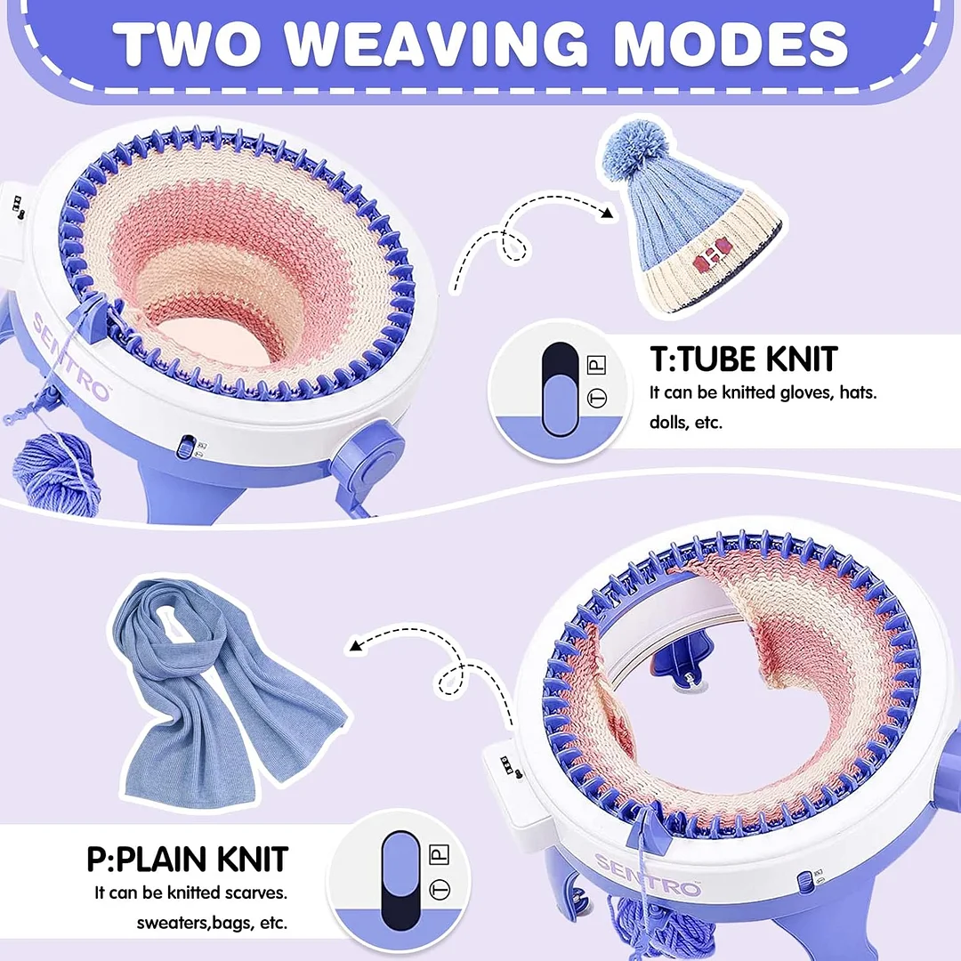 SENTRO Knitting Machine 48 Needles, Smart Knitting Crochet Machine, Double Crocheting Machine Kit,Circle Knit Loom Machine with Row Counter and Hand Crank