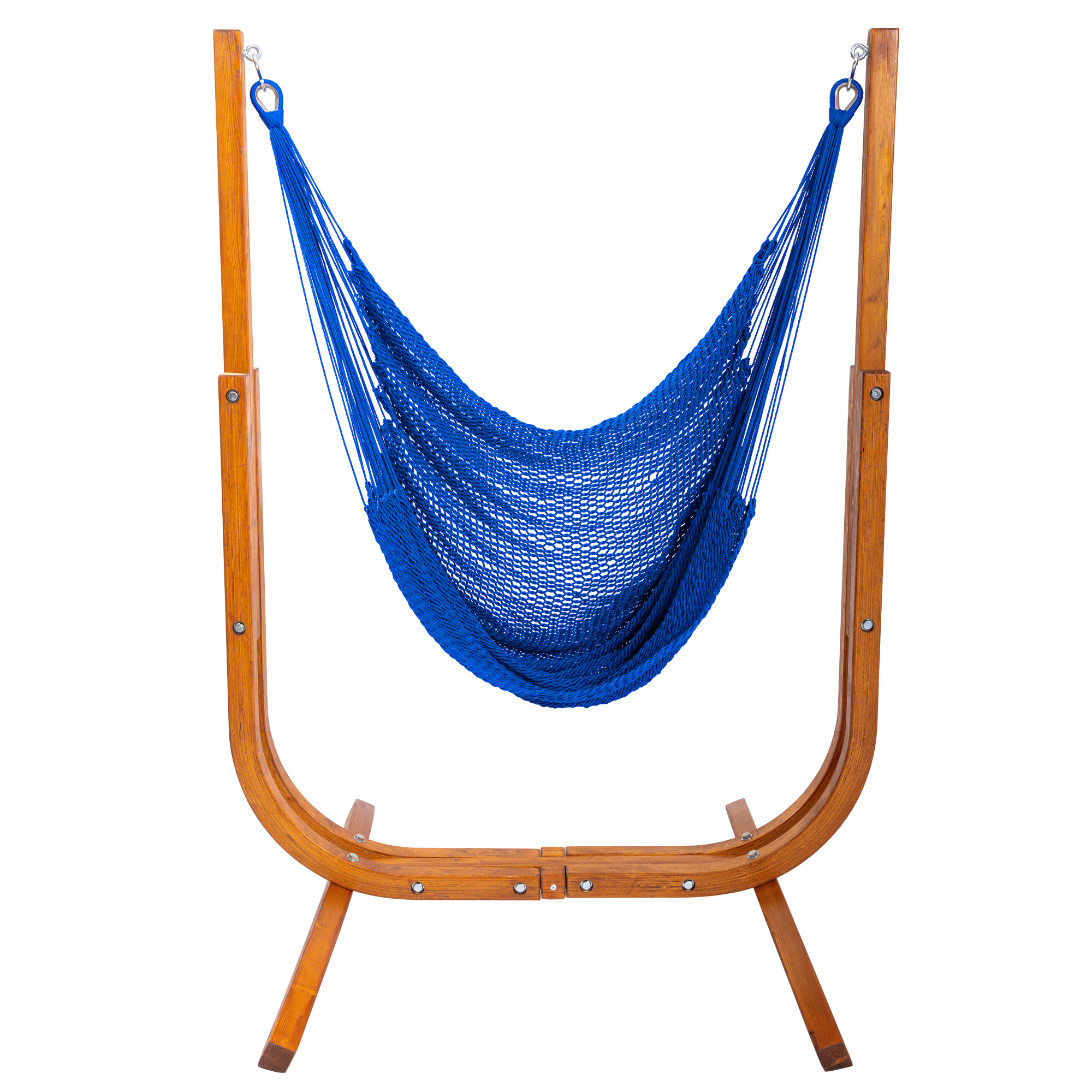 Jumbo Haven Lounger - Caribbean Rope Hammock Chair with Wooden Stand(Calm Blue)
