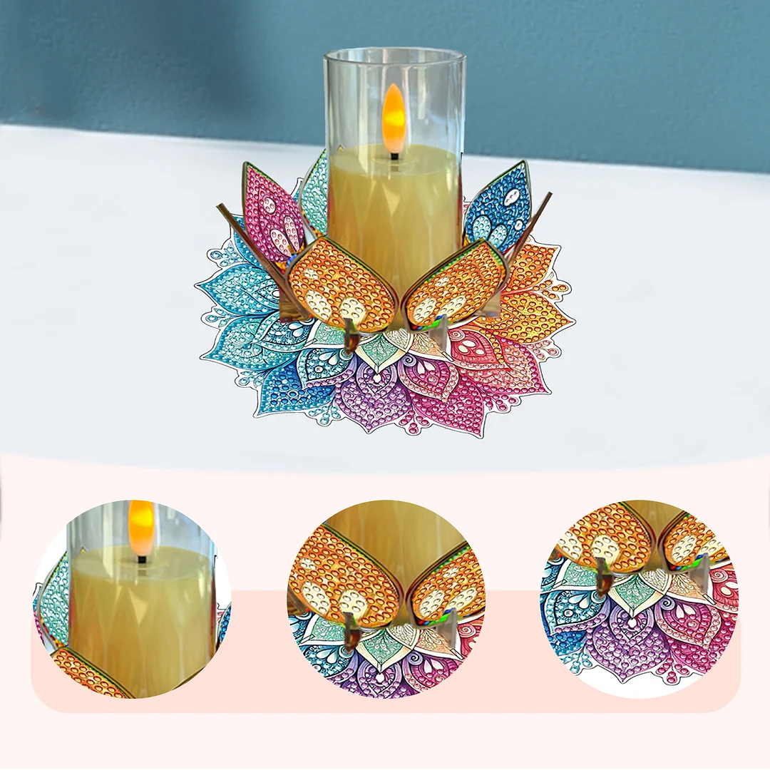 Mandala Lotus-C Acrylic DIY Diamond Painting Candle Holders Without Candles Crystal Painting Tealight Candle Stand Table Centerpiece for Adults Beginners Home Party Decor