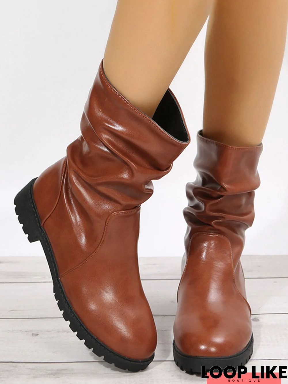 Low Heel Slip On Slouchy Boots