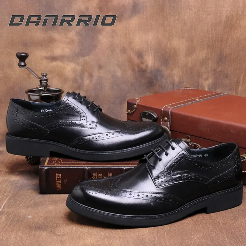 DANRRIO Hand-stitched Oxford Shoes Vintage Polished Leather Brock Carved Dress Shoes DANRRIO.COM DANRRIO