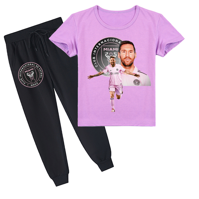 Mayoulove Messi Short Sleeve T-Shirt Set for Kids - Unisex Messi Fans Gear, Perfect Gift for Boys  Girls-Mayoulove