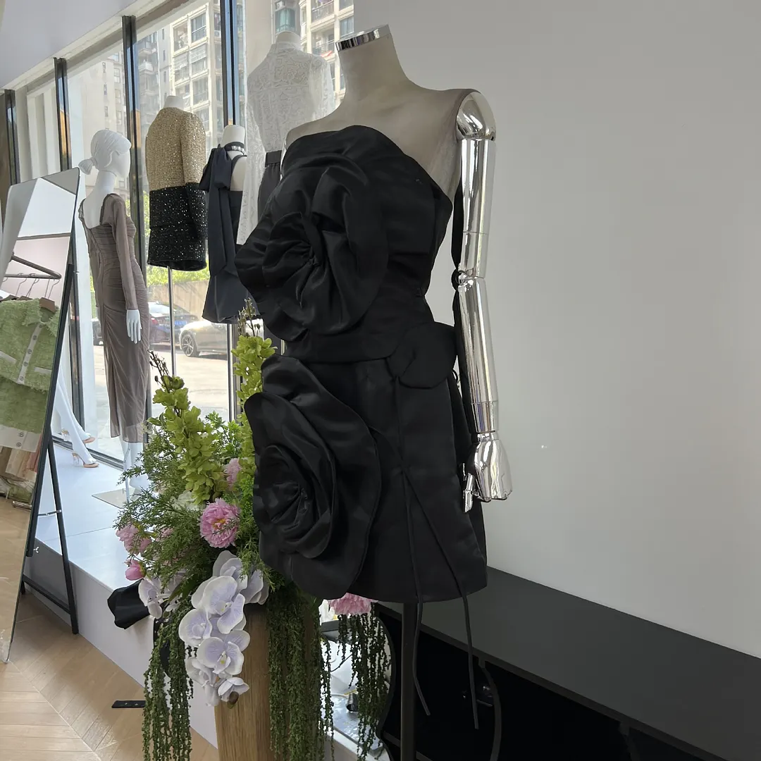 Brownm Three-Dimensional Large Flowers With A Bra Strap To The Ass Wedding Birthday Will Be Sweet And Salty Body Evening Dress