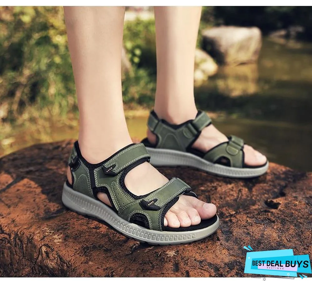 Men's Genuine Leather Beach Sandals Summer Gladiator Outdoor Shoes