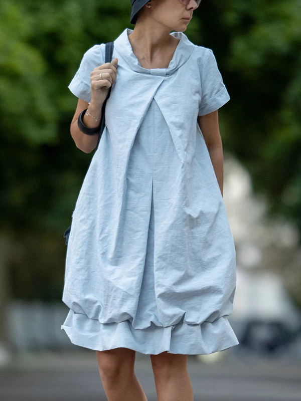 Loose Short Sleeve Ruched Hem Midi Dress