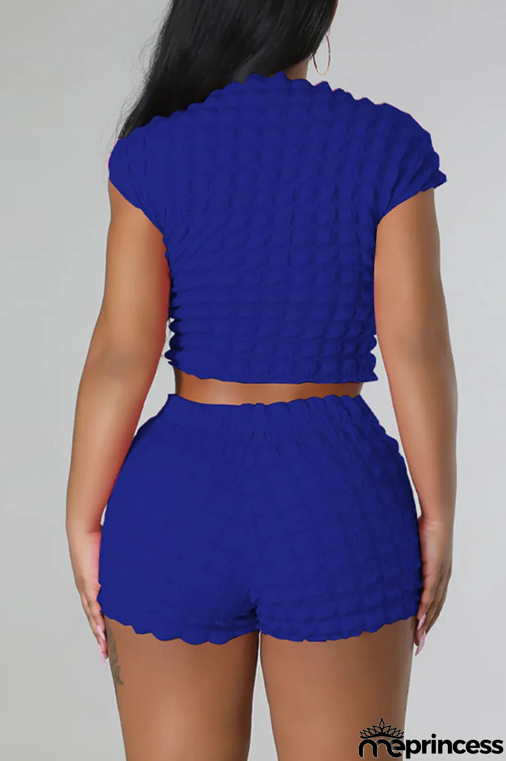 Rose Red Casual Solid Patchwork O Neck Short Sleeve Two Pieces