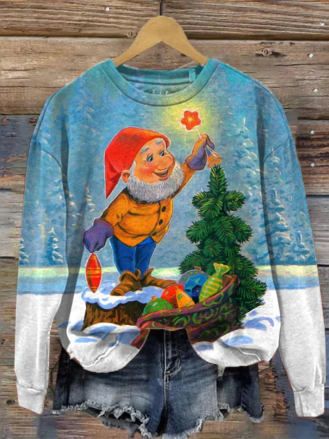 Women's Vintage Gnome Christmas Print Casual Top
