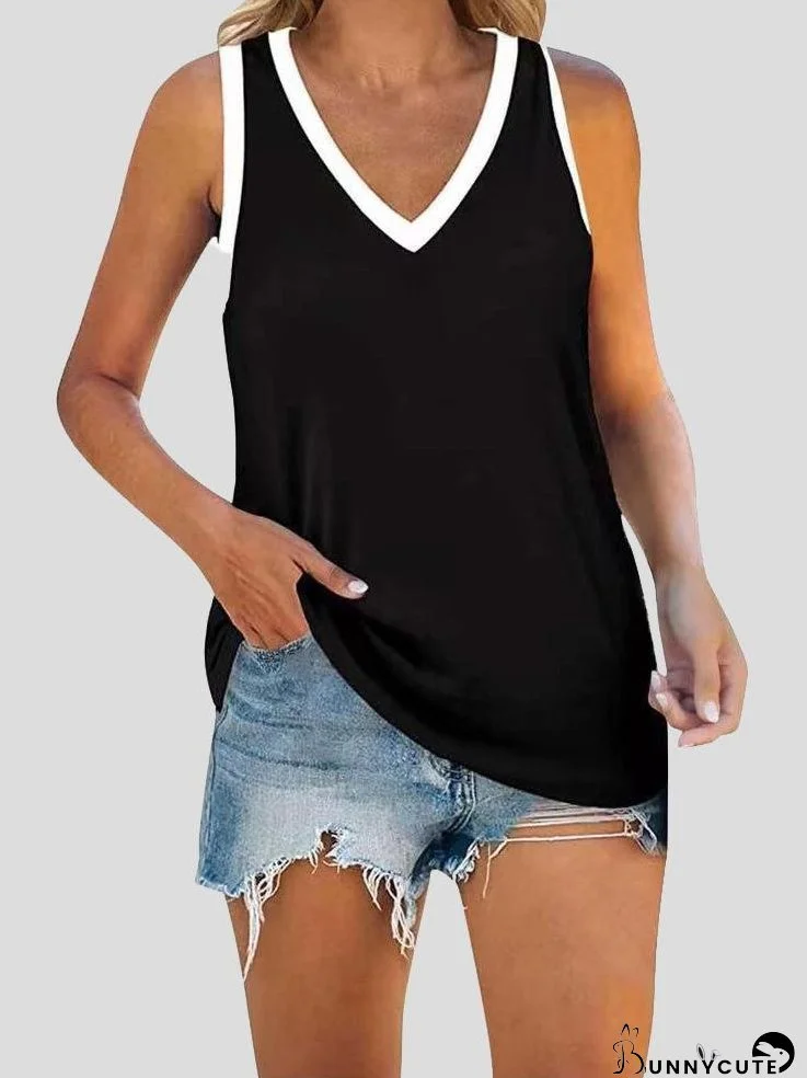 Loose Solid Sleeveless V-neck Vest