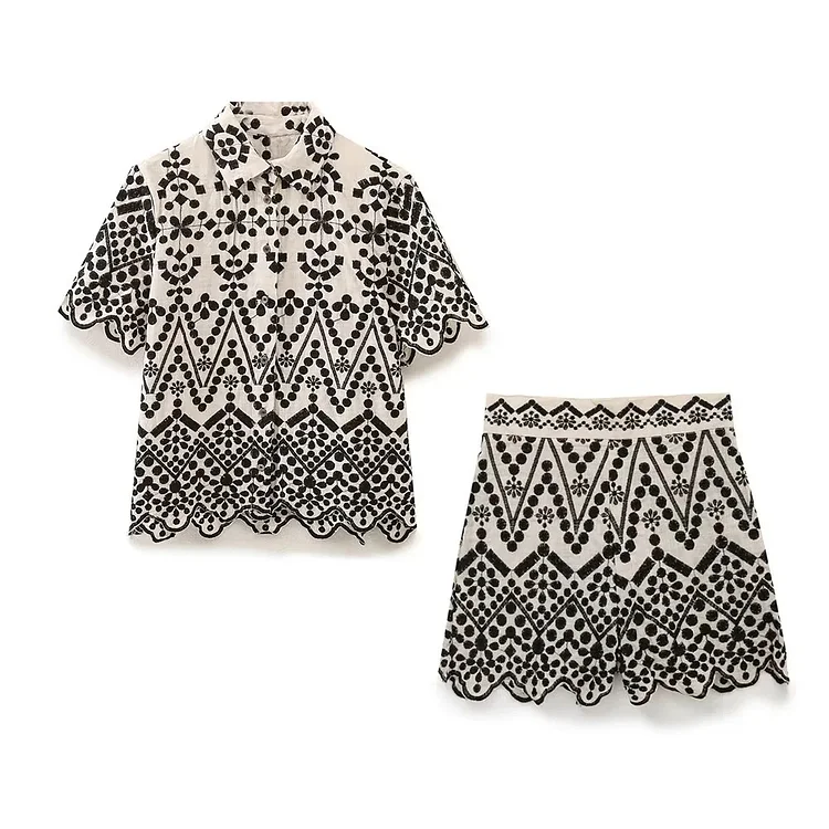 Embroidery Vacation Short Slevees Shirt and Shorts Set
