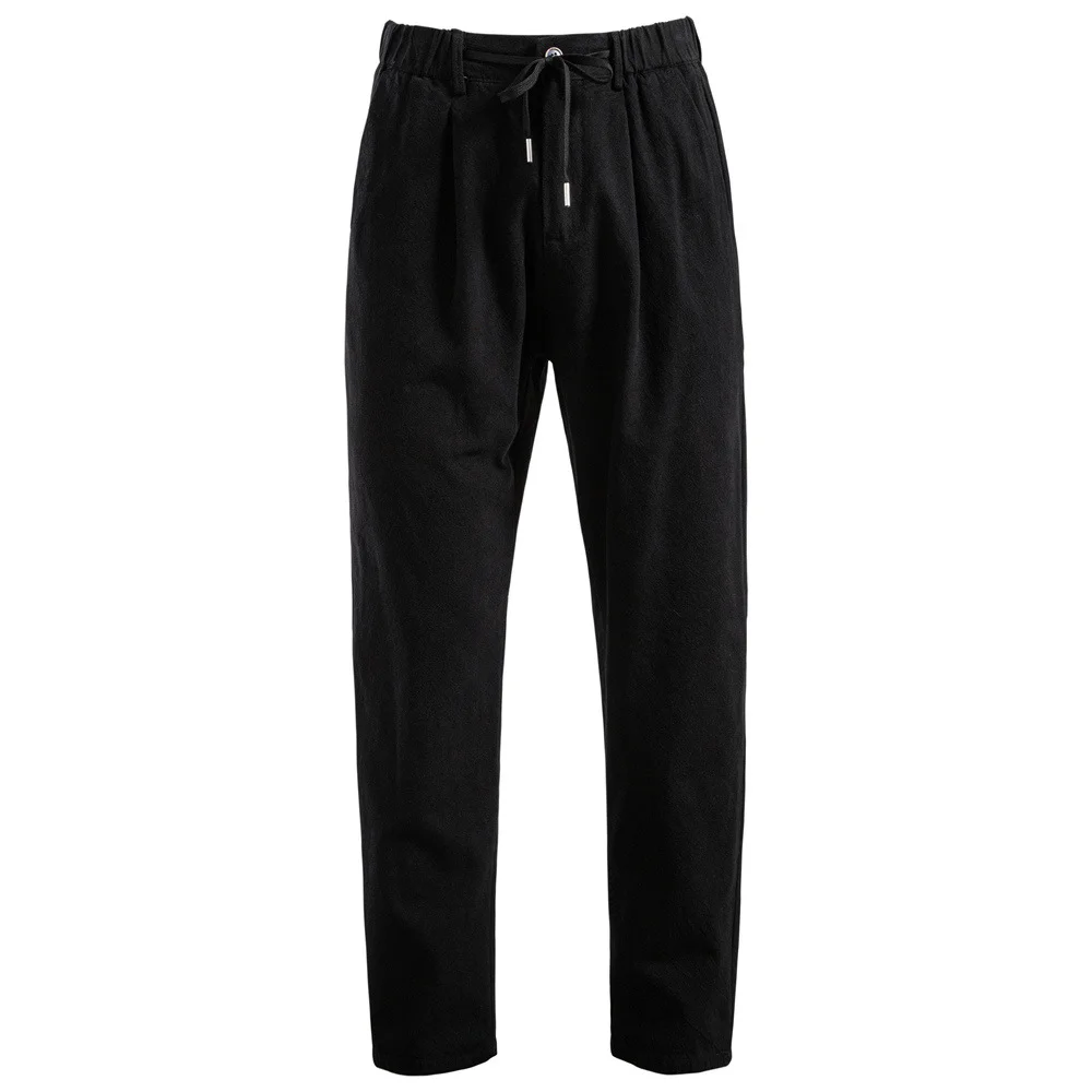 Men's Cotton Linen Casual Pants Straight Elastic Waist Long Trousers