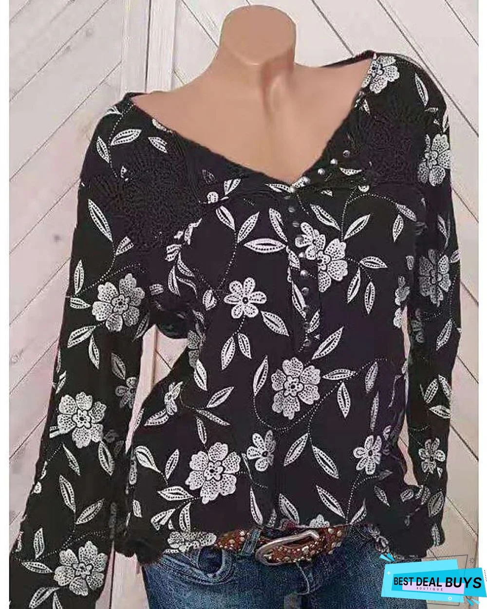 Women's Blouse Shirt Floral Flower Long Sleeve Print Round Neck Tops Basic Top Black Blue Red-809