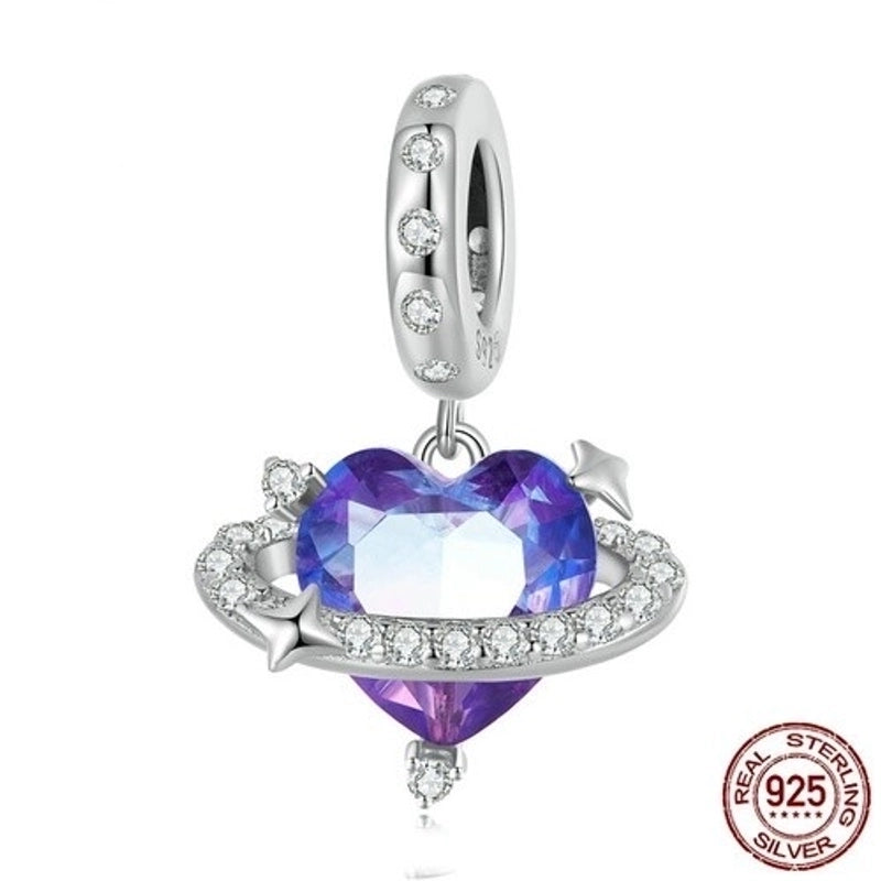 Minimalist Heart Shape Sterling Silver Inlay Rhinestones Charms Jewelry Accessories