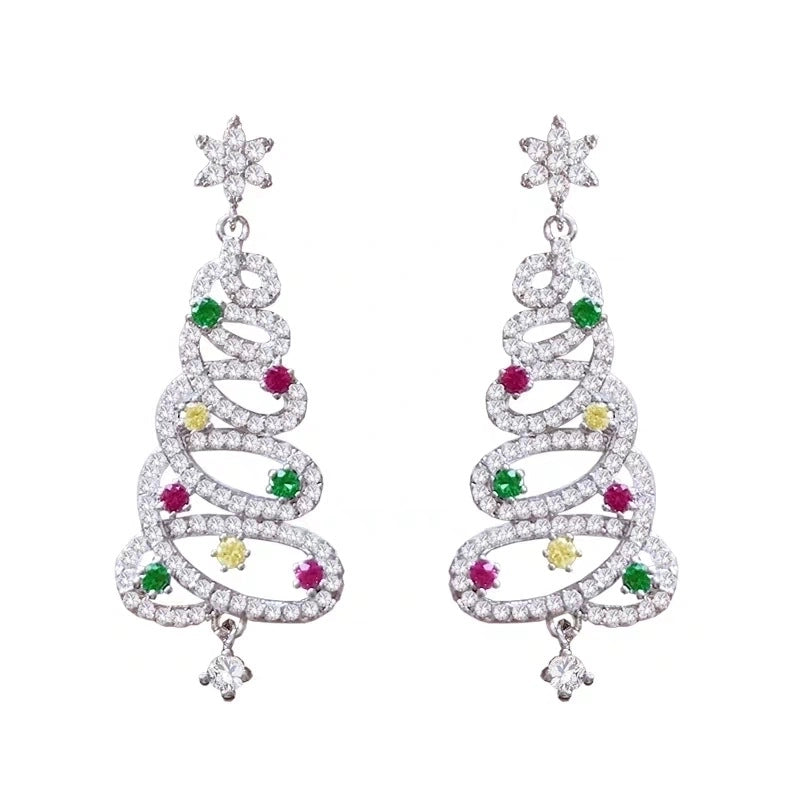 Fashion Christmas Tree Alloy Inlay Artificial Gemstones Christmas Women’s Earrings