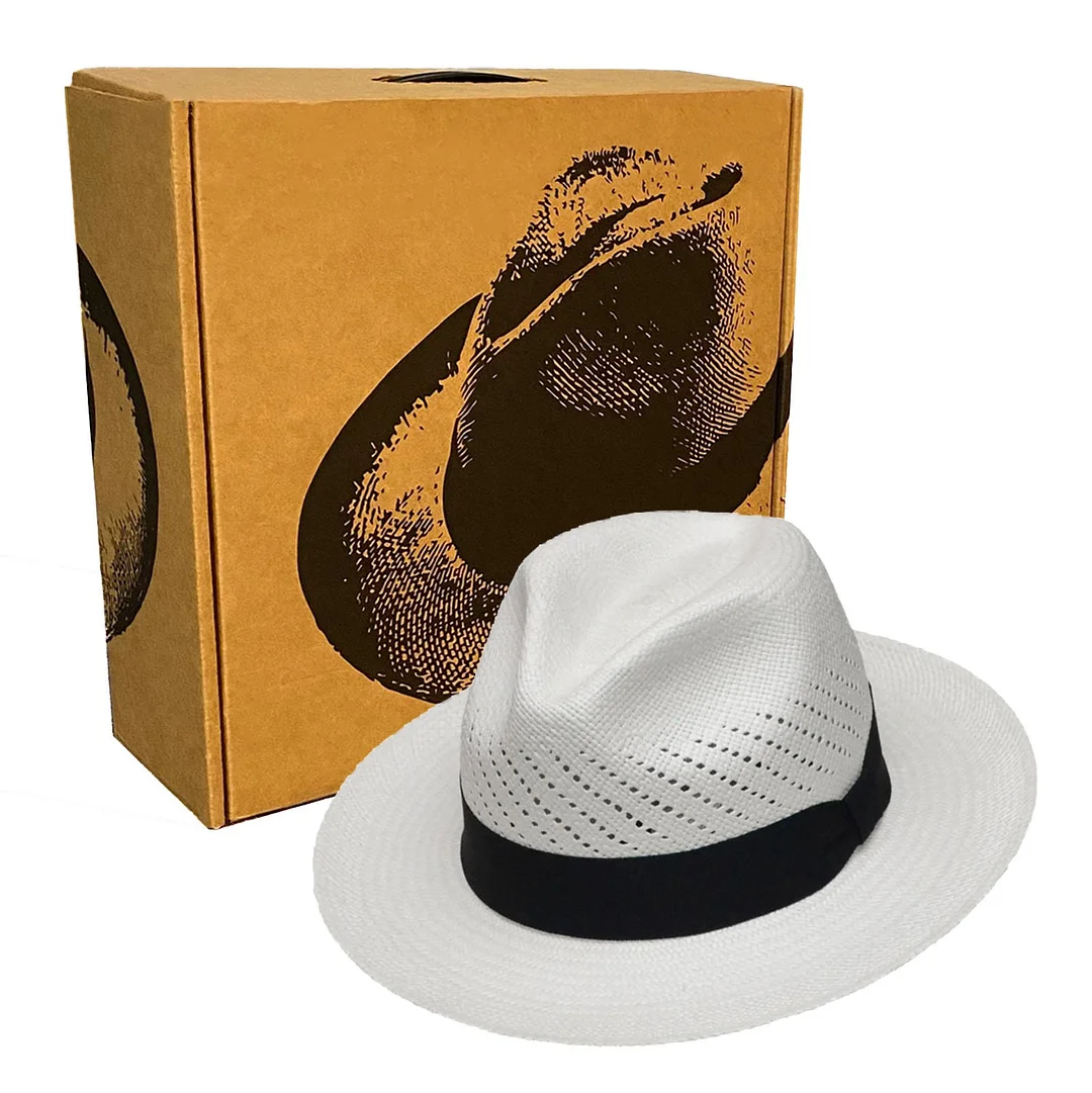 Advanced Original Panama Hat-White Straw | Black Band-Handwoven in Ecuador(HatBox Included)