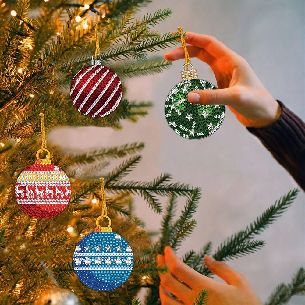 6Pcs Xmas Theme 2D Flat DIY Diamond Christmas Tree Pendant Wall Door Decoration
