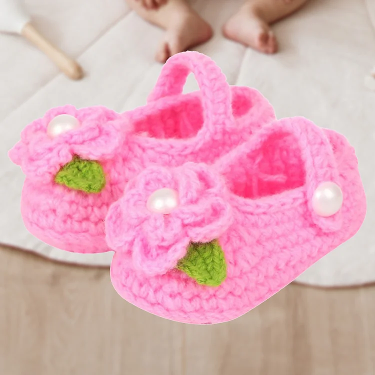 Handmade Newborn Baby Infant Boys Girls Crochet Knit Shoes(Pink)