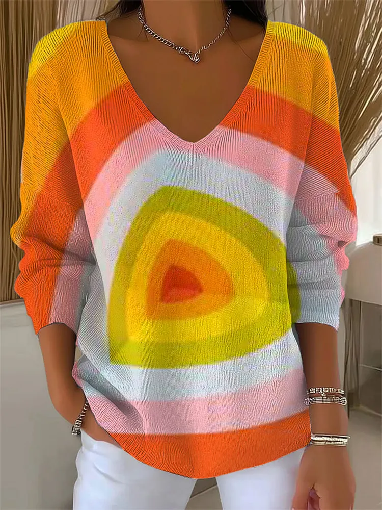 Women's Vintage  Abstract Geometry Art Print Casual Pullover Sweater