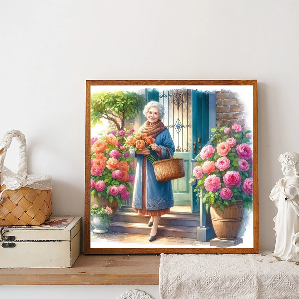 Diamond Painting - Full Round Drill - Garden Old Lady(Canvas|30*30cm)
