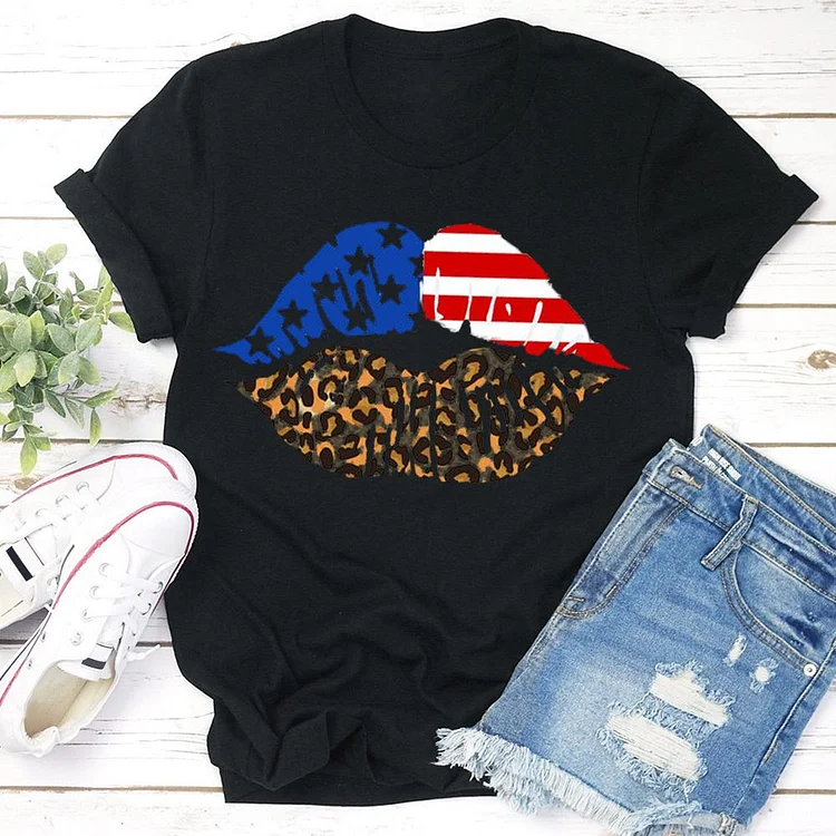Patriotic Lips Shirt independence Day T-shirt Tee - 02124-Annaletters